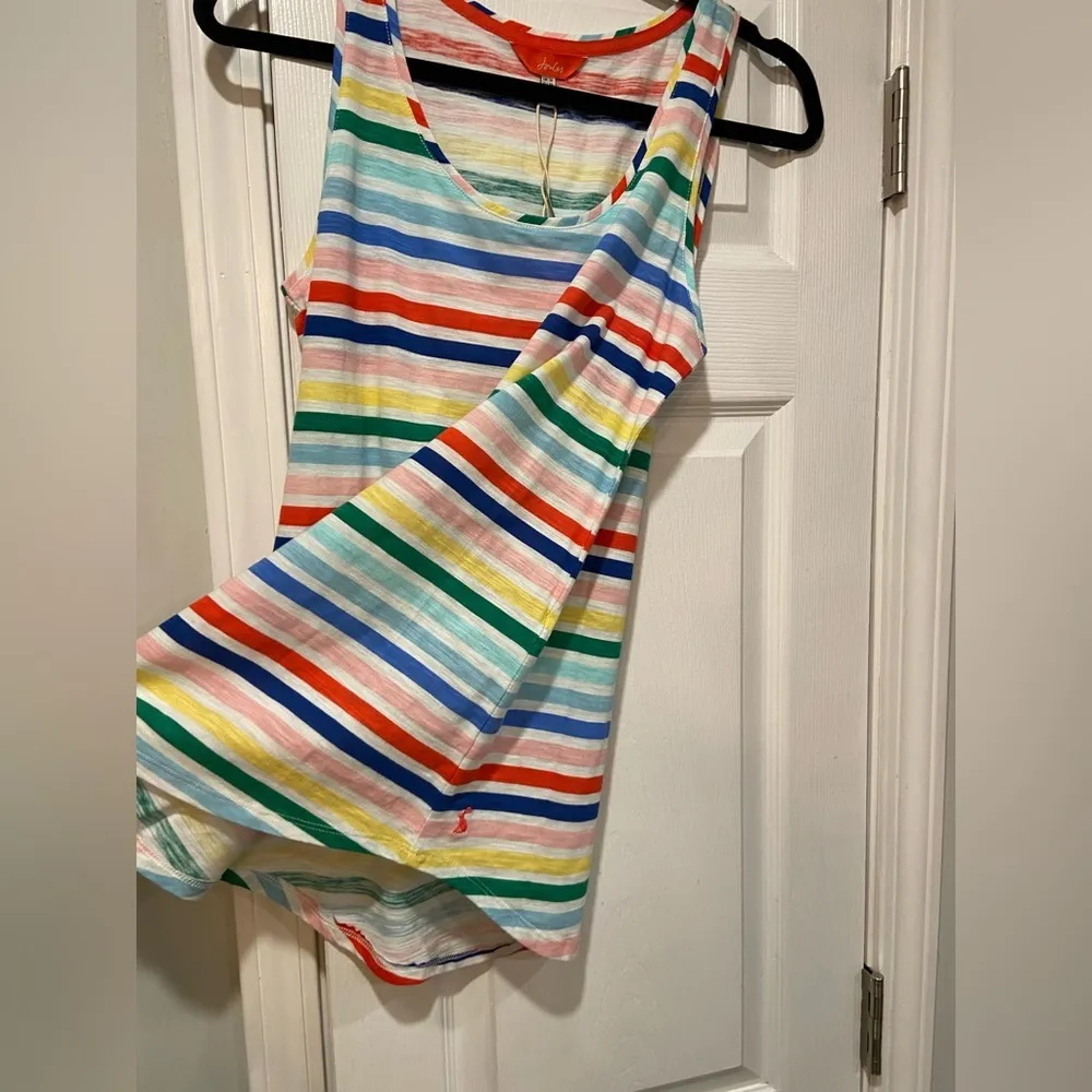 NWT Joules Colorful Rainbow Stripe Cotton Scoop Neck Bunny Tank Top Size 6 White - Image 7