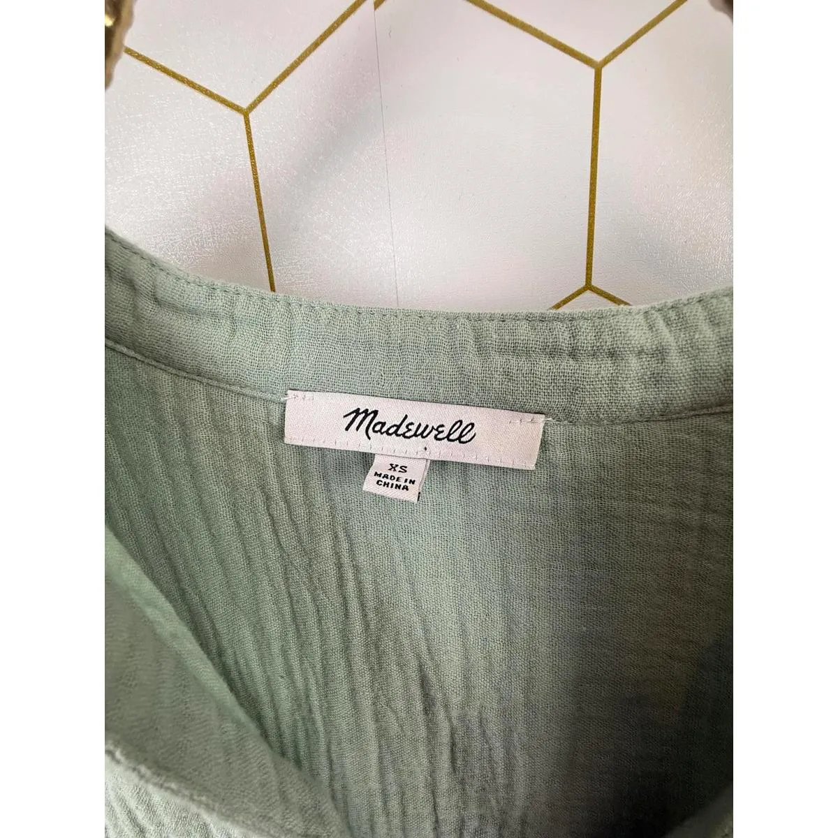 Madewell Lightspun Bubble-Sleeve Popover Shirt in Frosted Sage - Size - XS - Image 6