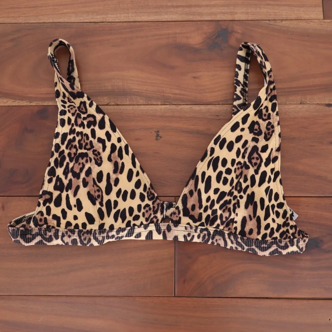 ASOS DESIGN Leopard Print Deep Triangle Crop Bikini Top Size 10 Brown - Image 2