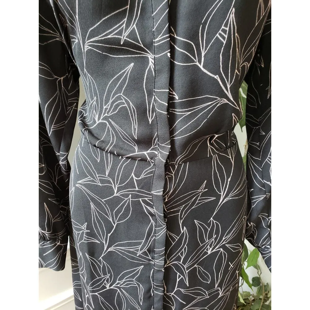 A New Day Shirt Dress Women M Black White Leaf Print Long Sleeve Button Casual - Image 5