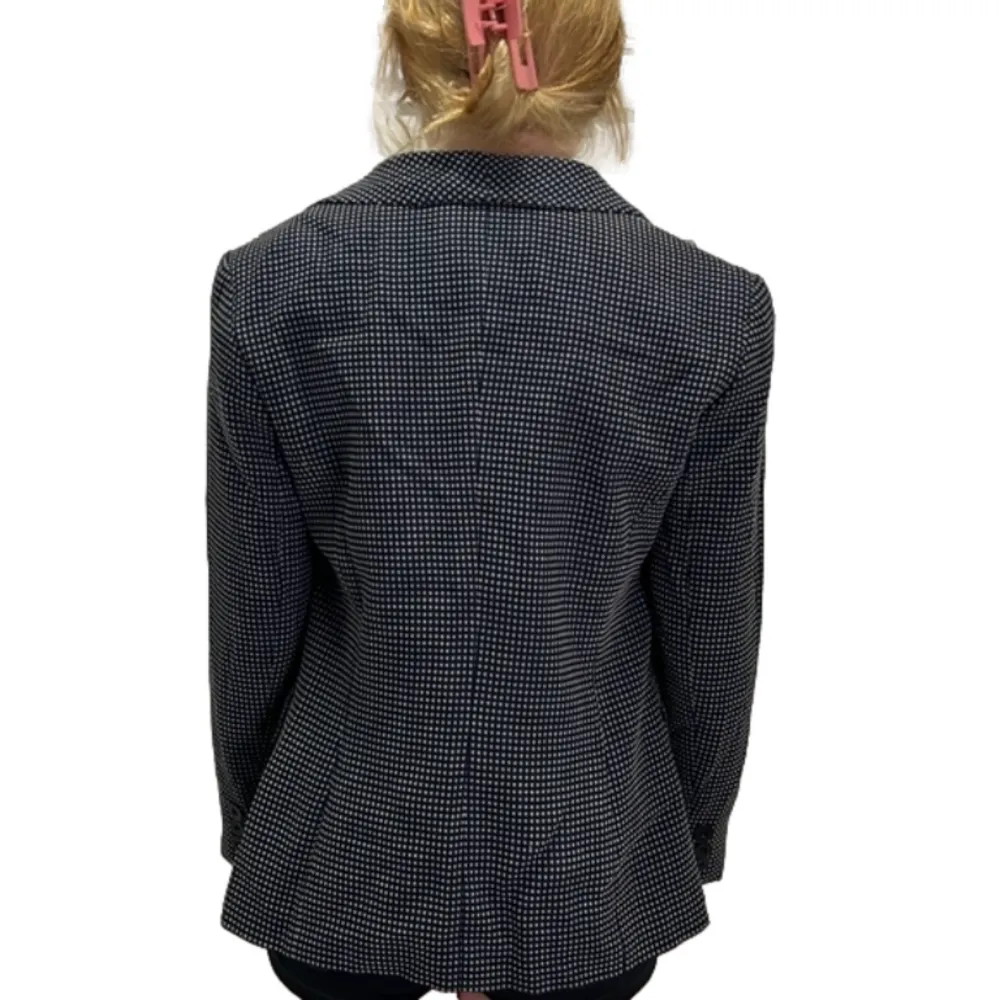 Vintage 100% virgin wool blazer navy blue tweed blazer shoulder pads pockets - Image 3