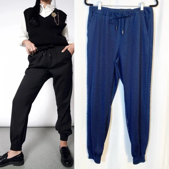 Wildfang The Empower Mesh Drawstring Pants Joggers Navy Blue Size M - Image 2