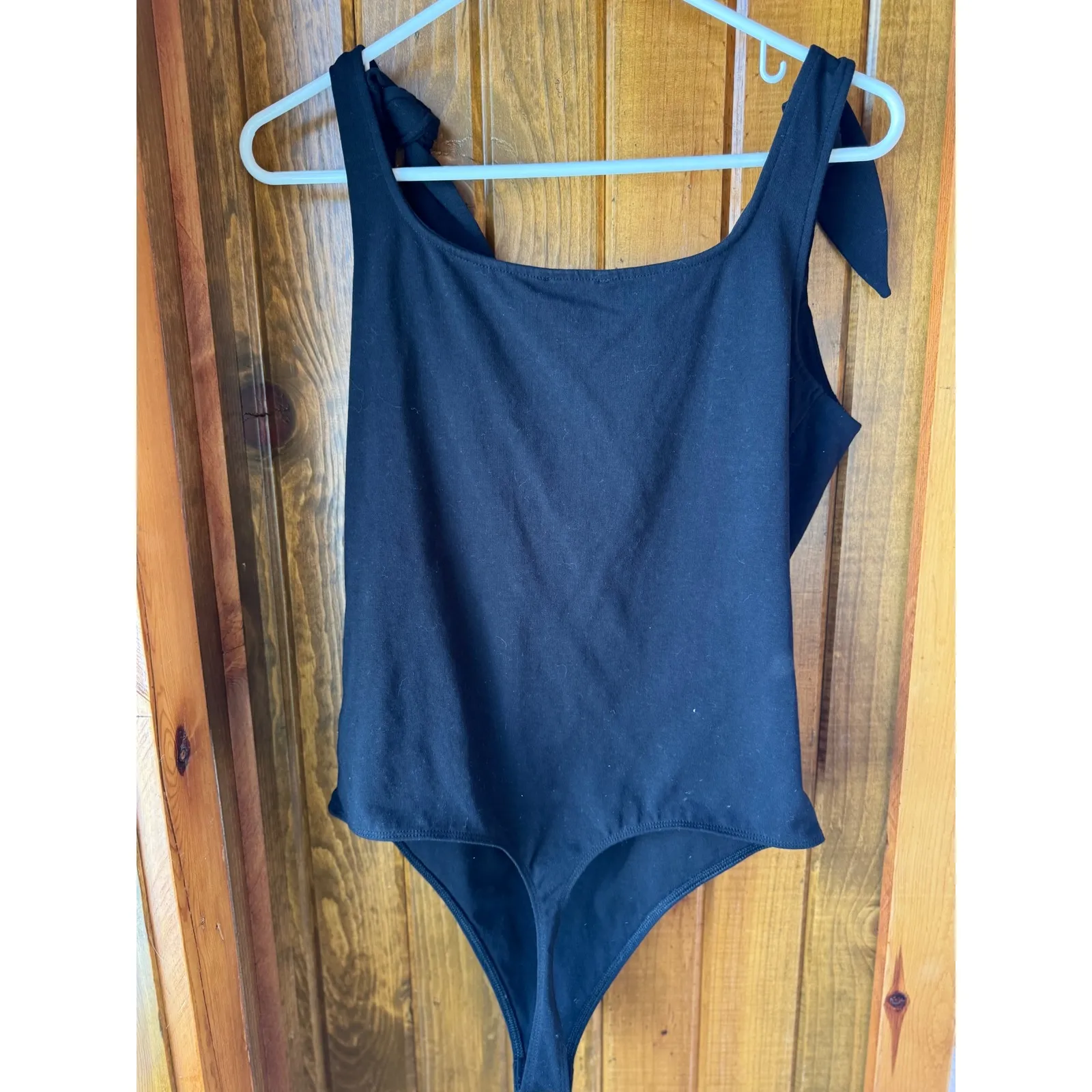 Express Black Square Neck Tie Shoulder Bodysuit Tank Top Womens L - Image 2