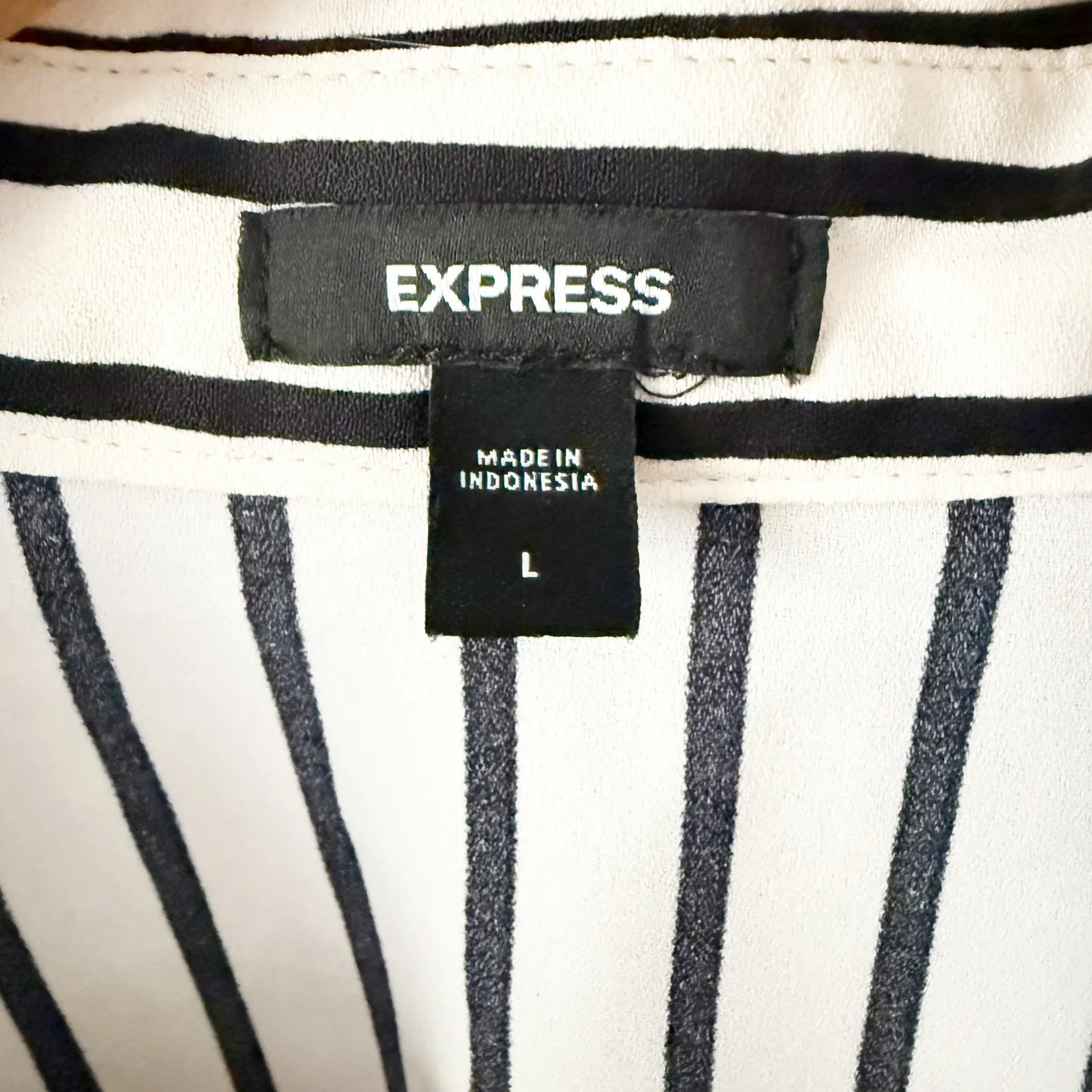 EXPRESS | White Black Vertical Stripe Shirt Tunic Belt Oversized | Size Large - Image 5