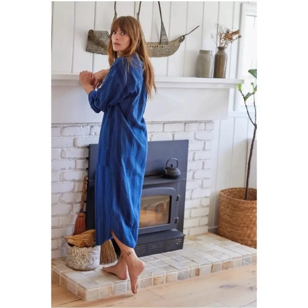 Free People Yumi Long-sleeve Dress in Indigo Stripes XS - Image 2