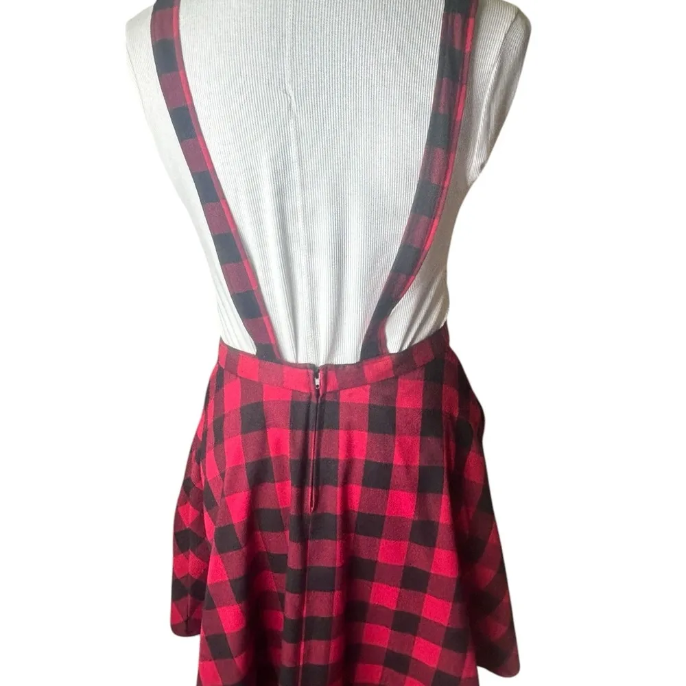 Hot Topic Flannel Plaid Skirted Overall Dress Size Small red black schoolgirl - Image 7
