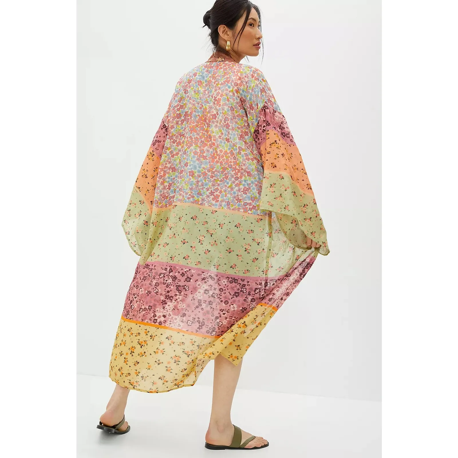 Anthropologie Blank London Sheer Floral Kimono One Size Patchwork Bohemian Green - Image 15