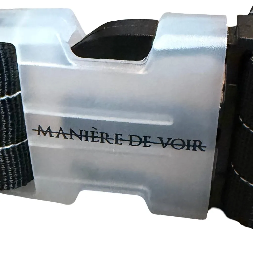 Maniere De Voir Black White Buckle Belt Pull Adjustable Casual Logo 37" Long - Image 2