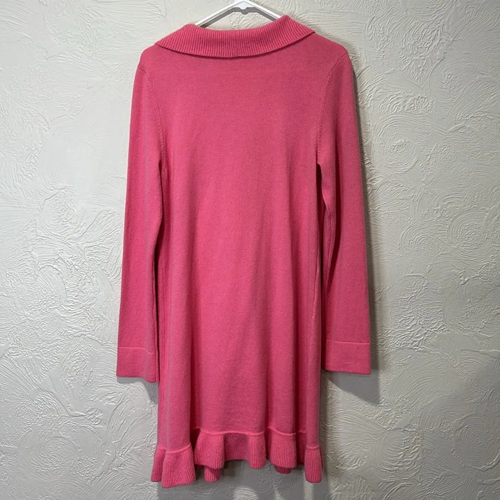 Lilly Pulitzer  Lindsay Cashmere Pink Ruffle Trim Sweater Cardigan Size Medium - Image 7