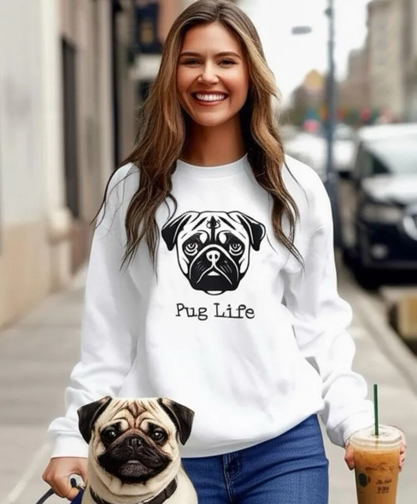 Pug Life Dog Funny Fleece Oversized Sweatshirt Pull Over Crew Neck - Image 5