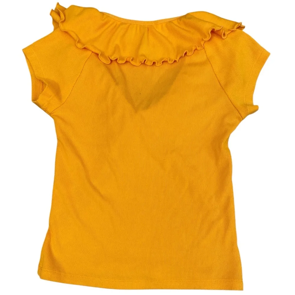 Aritzia Wilfred Yellow Ribbed flutter ruffle v neck top Size XXS - Image 2