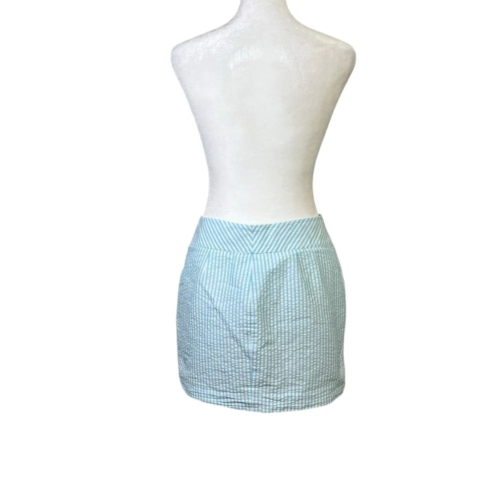 VTG y2k Ralph Lauren Black Label Mini Skirt Gauzy Cotton Preppy Blue Stripe Sz 4 - Image 4