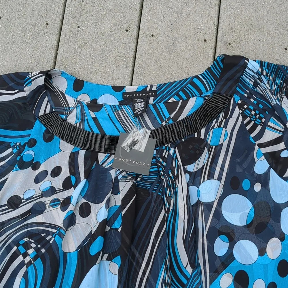 NWT Apostrophe Beaded Neckline Sheer Flutter Sleeve Blouse - Image 8