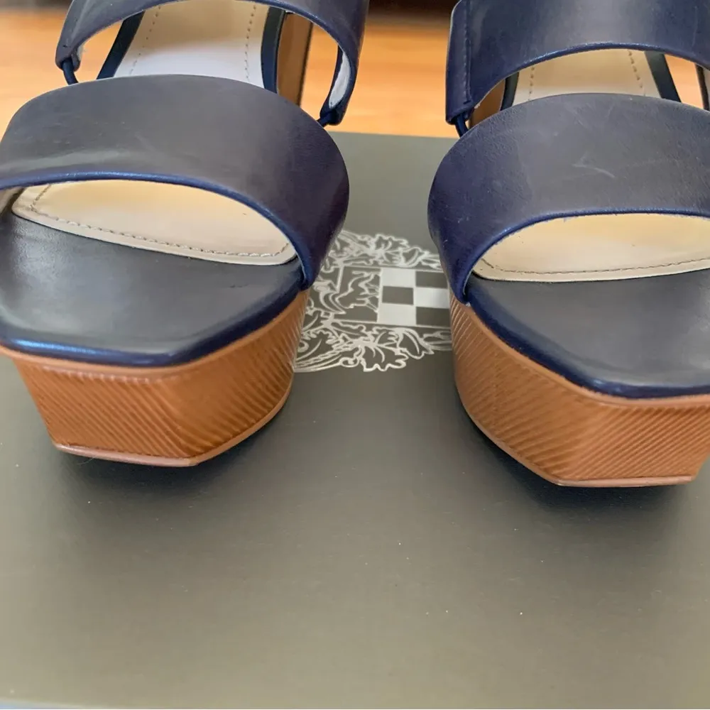 Niskera Leather Platform Wedge Strappy Navy Sandal - Image 4