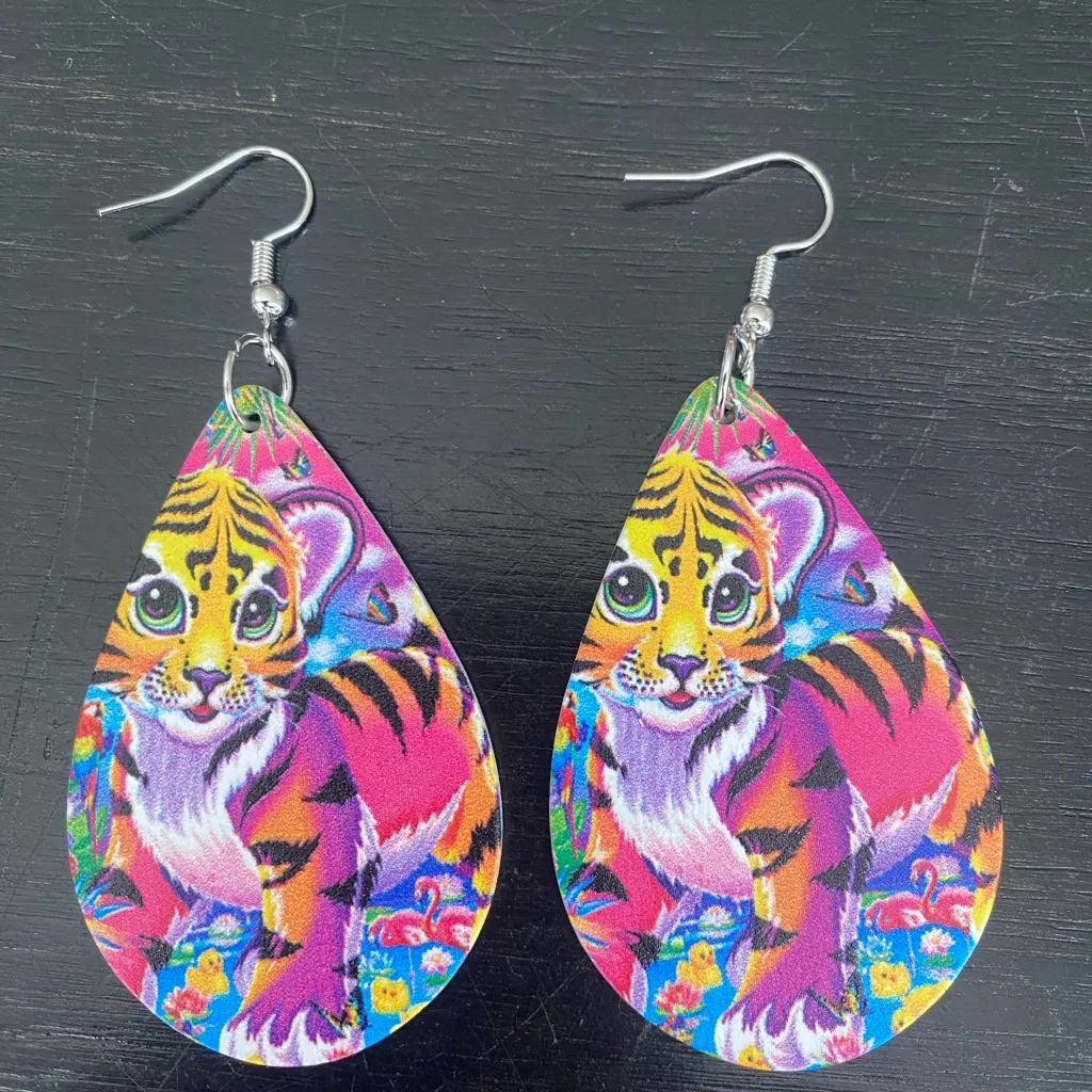 Lovely Tiger Design Waterdrop Colorful Wooden‎ Drop Dangle Earrings - Image 5
