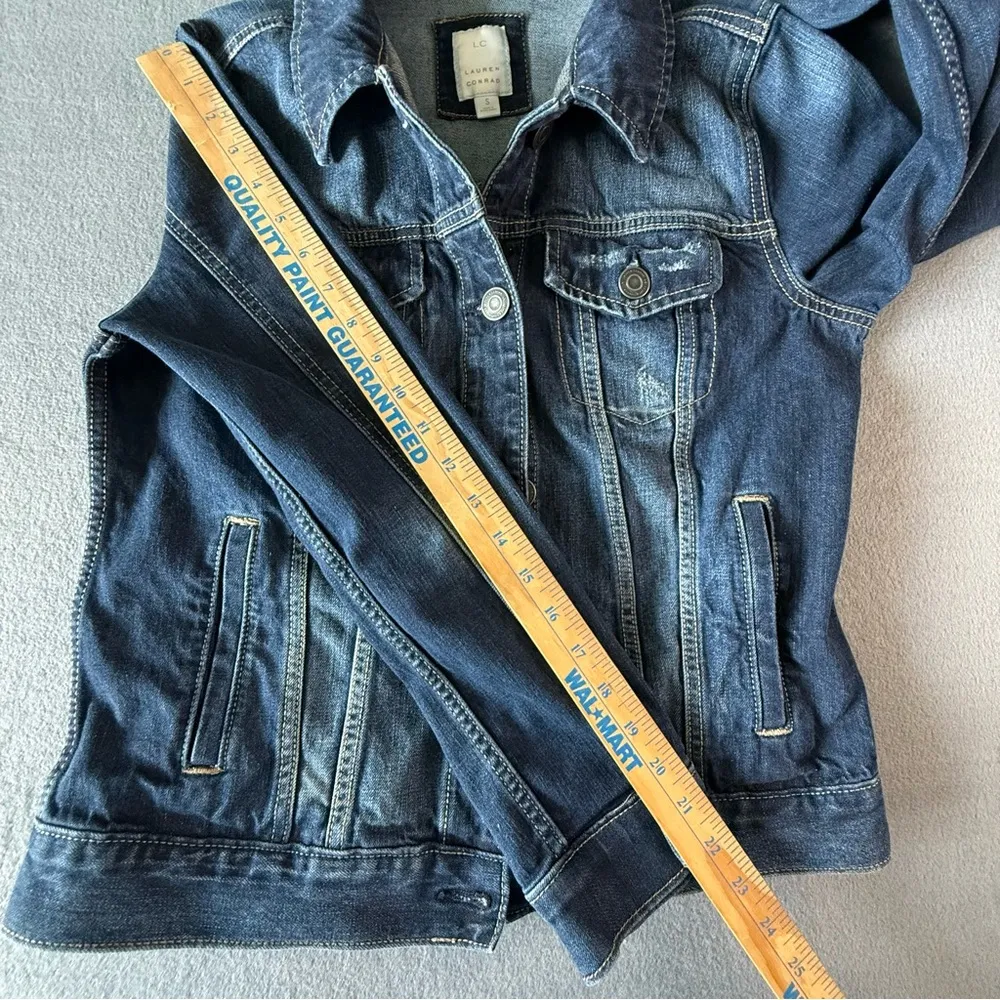 LC Lauren Conrad Dark‎ Blue Denim Jean Jacket size small Like New Spring Fall - Image 13