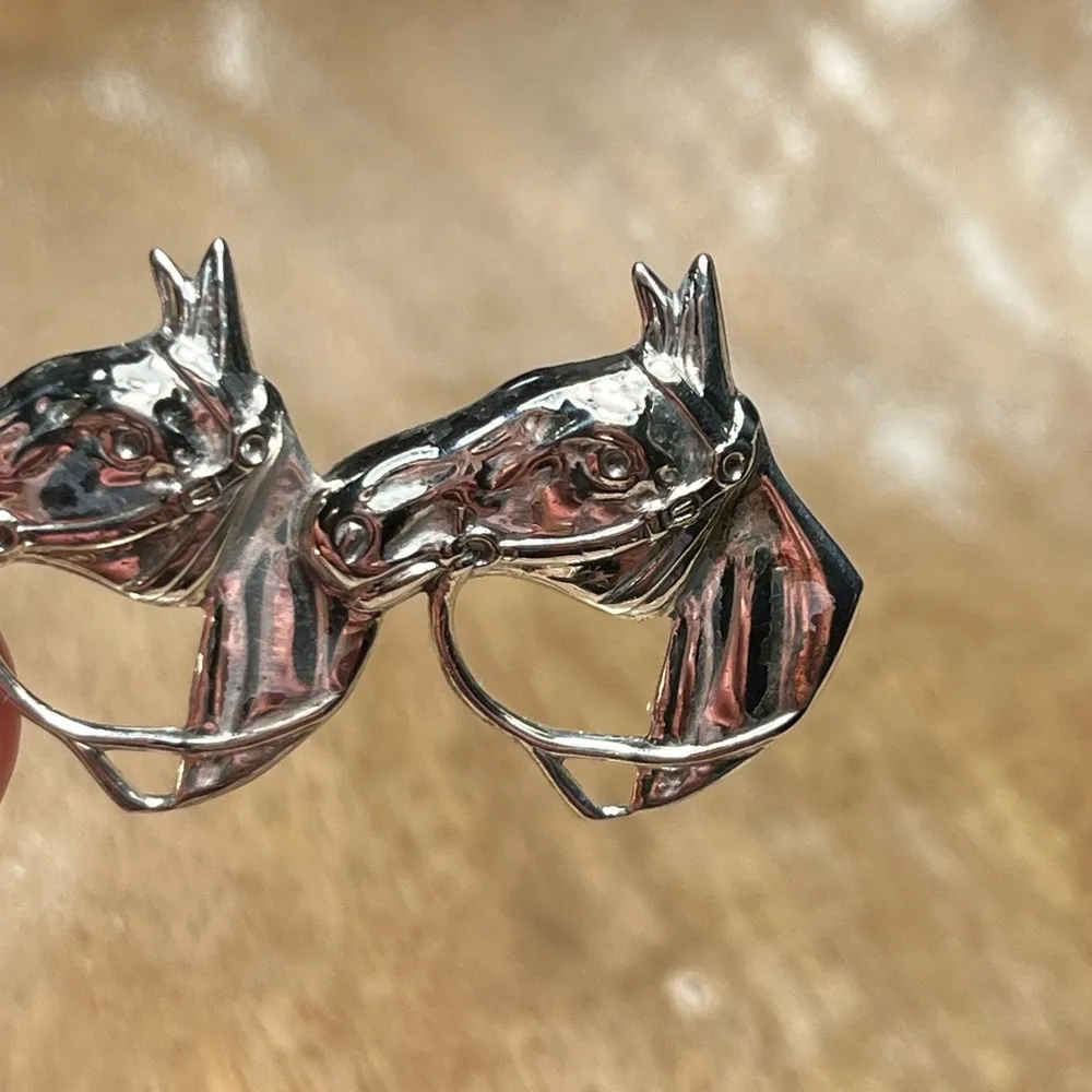 Three Horse Head Equestrian Sterling Silver Pin Brooch - Image 9