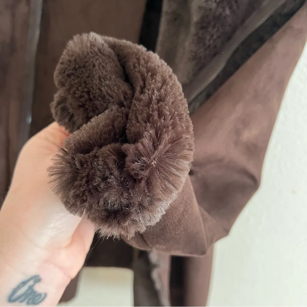 Zara Brown Faux Suede Shearling Coat Size S - Image 9