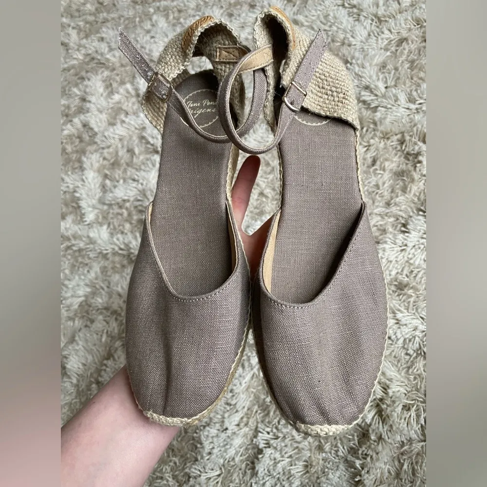 Tom Pons Espadrille Wedges Natural Fibers Taupe Clasp Prong Spring Summer Party Size 10 - Image 3