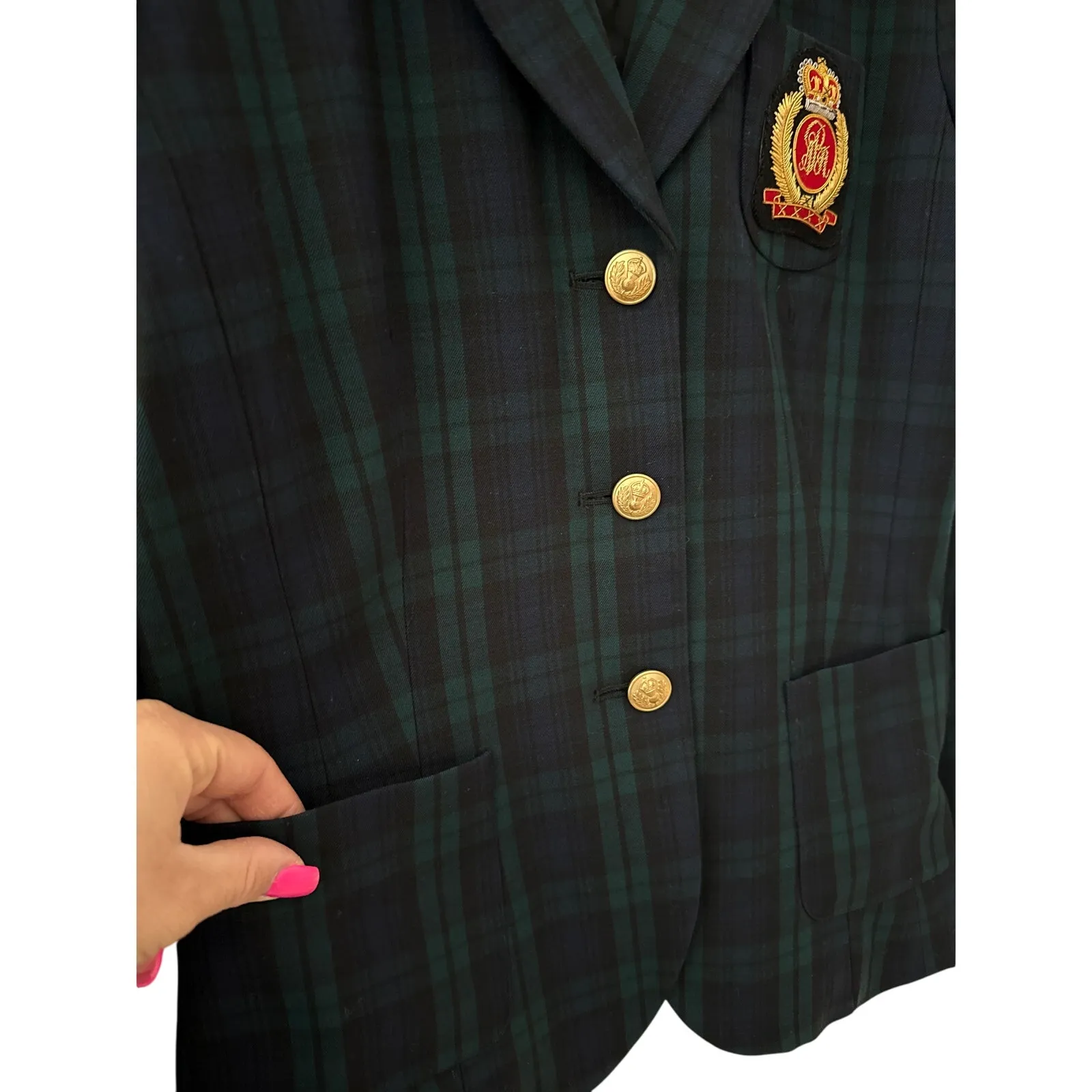 Andrea Behar x Boston Proper Chest‎ Emblem Chest Tartan Plaid Blazer Size 8 - Image 6