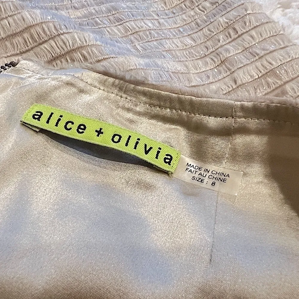 🆕 Alice + Olivia champagne gold sparkle fringe mini skirt mid rise - Image 6