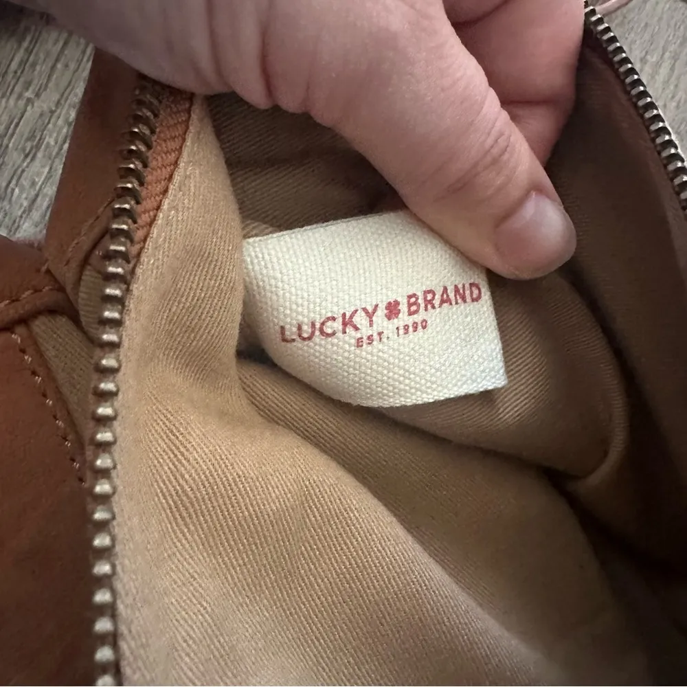 Lucky Brand Tan Sueded Leather Dual Compartment Crossbody Bag - Image 6