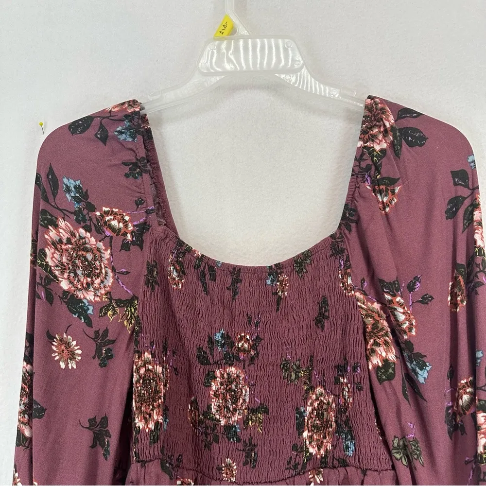 American Rag Smocked Floral Long Sleeve Blouse Women’s Large Purple - Image 7