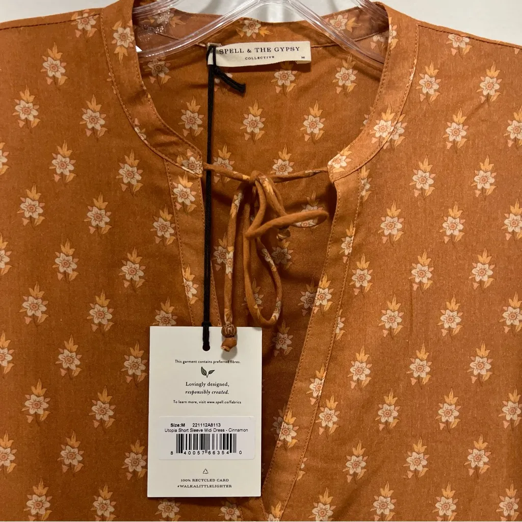 Spell & the Gypsy Utopia Short Sleeve Midi Dress, Color Cinnamon, Size M, NWT Orange Size M - Image 13