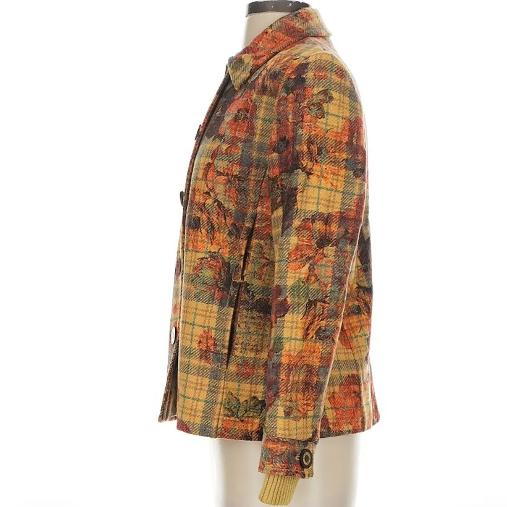 ST. JOHN SPORT by Marie Gray Orange Yellow Floral Plaid Autumn Wool‎ Jacket P Size XS - Image 5