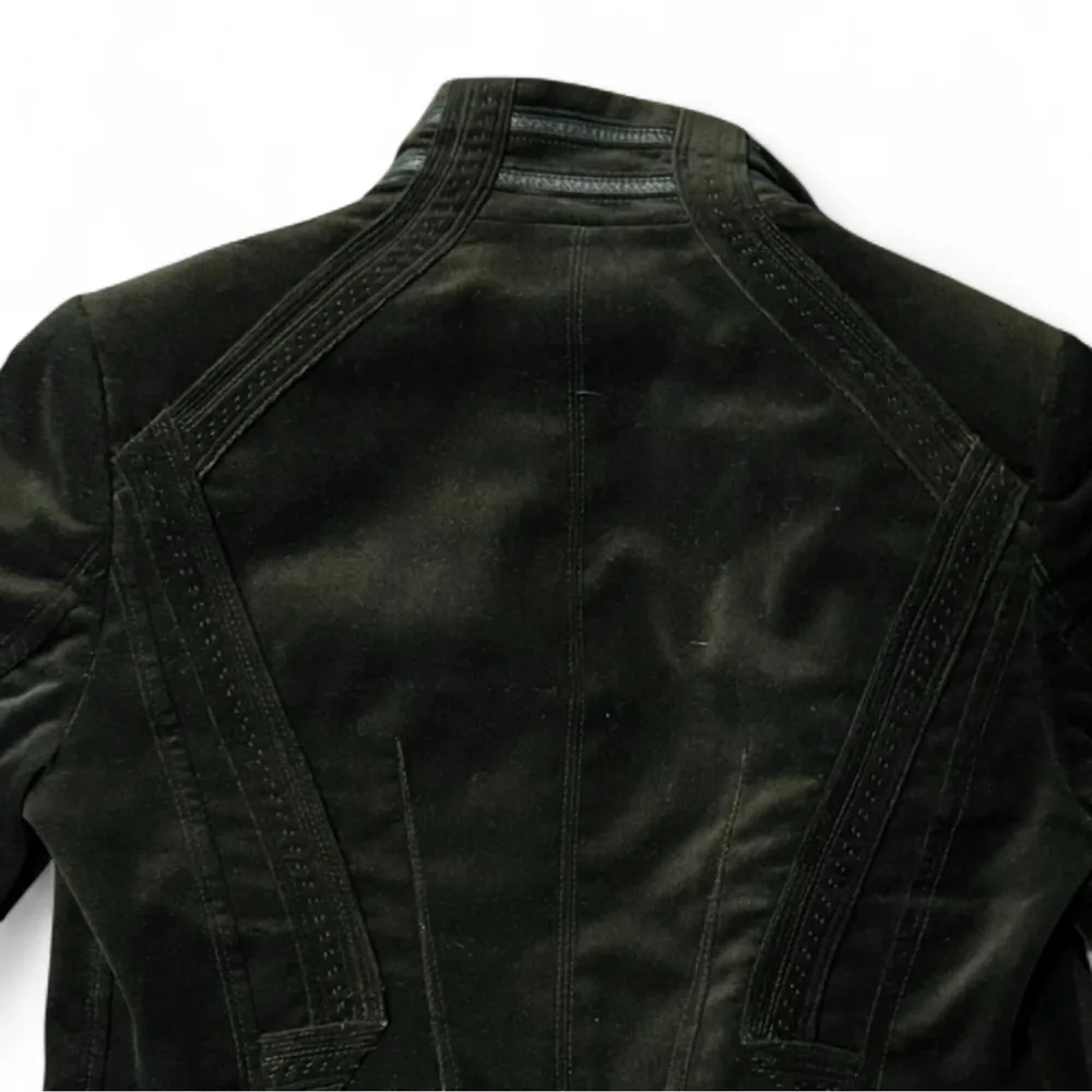 Elie Tahari Dark Green Velvet Jacket leather trim accents - Image 6