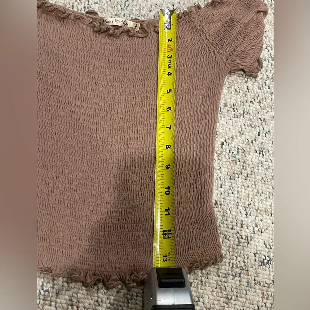 brown ribbed short sleeve cropped shirt S - Image 6