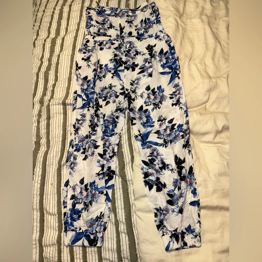 Oasis Floral Strapless Jumpsuit - Blue and White - Image 2