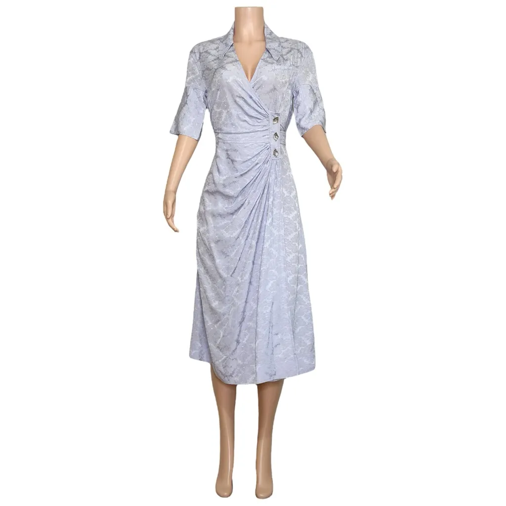 GANNI Jacquard Satin Wrap Midi Dress, Lilac Cosmic Sky, FR34/US2 - Image 6