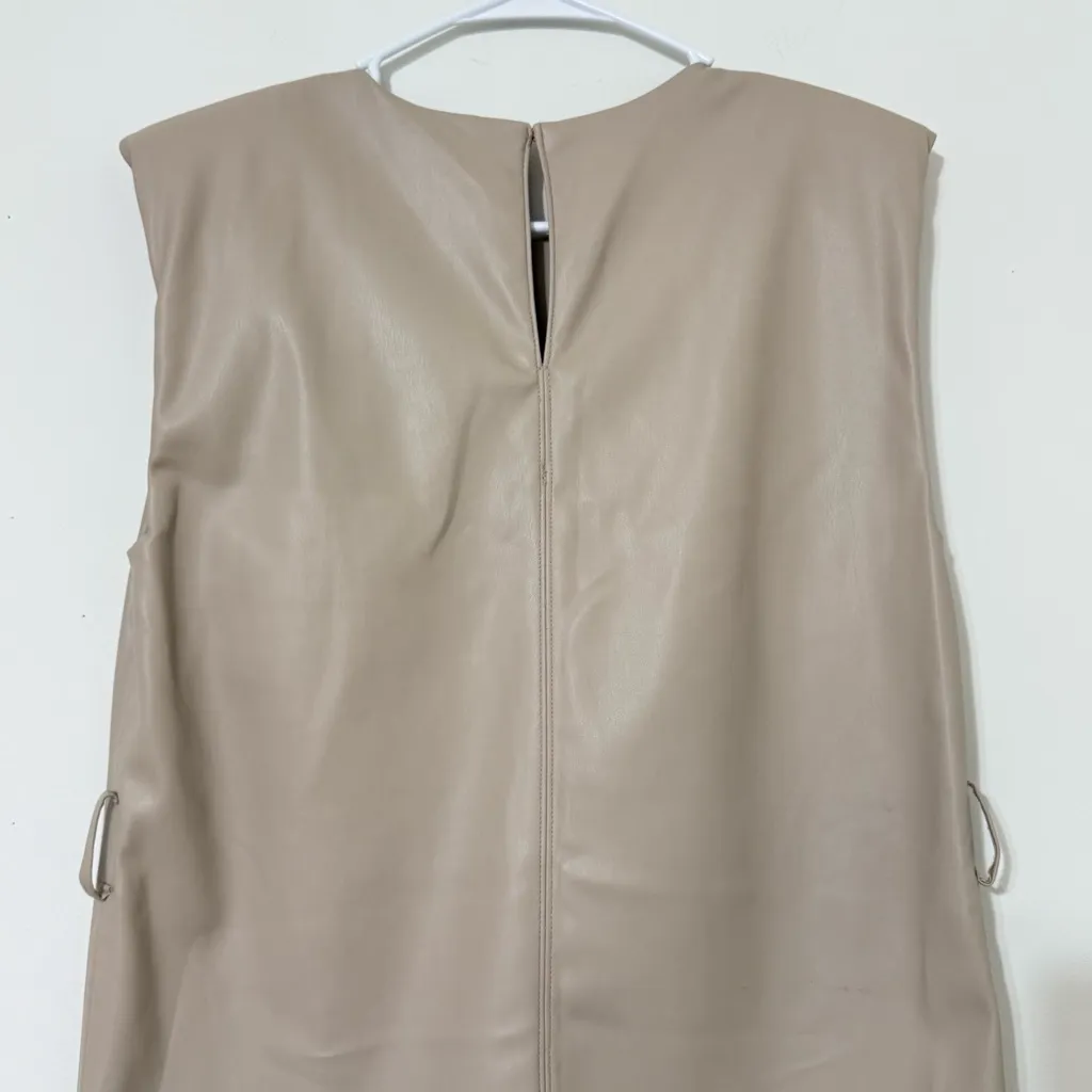 ZARA Women’s Cream Faux Leather Dress Padded Shoulders Size S - Image 10