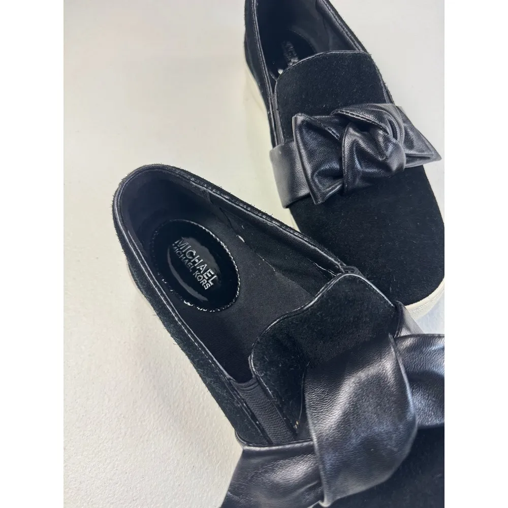 Michael Michael Kors Slip On Sneakers Bow Detail Black Suede Shoes Black Size 6.5 - Image 3
