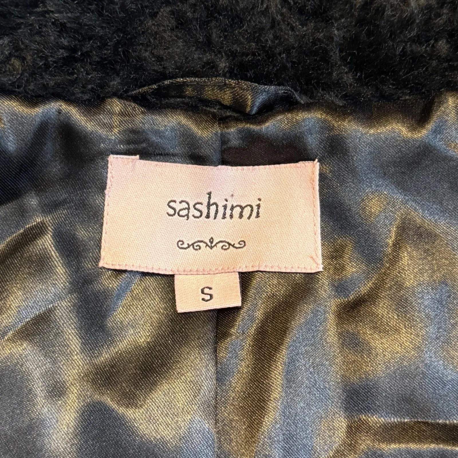 Sashimi Black Faux Fur Cropped Jacket Chic Bolero Coat 3/4 Sleeve Trendy Small # - Image 10