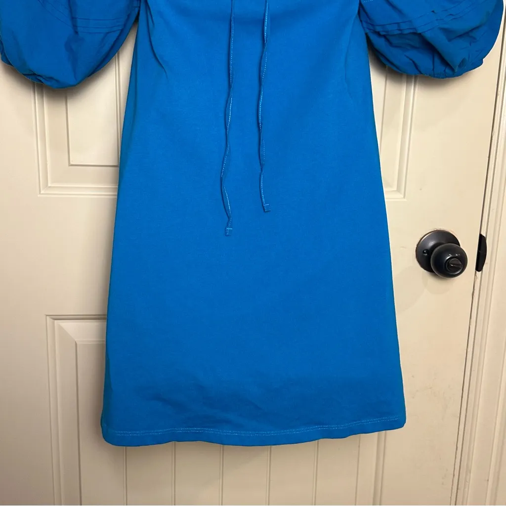 Zara Vibrant Blue Puff-Sleeve Mini Dress Small Square Neck Tie Back $70 GUC - Image 10