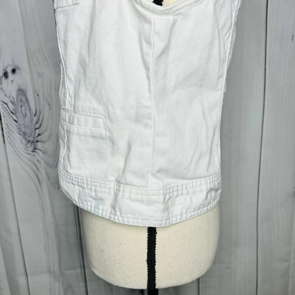 Chico's Platinum White Denim Vest Chicos Sz 0 (4) Button Up Casual Rhinestone - Image 8