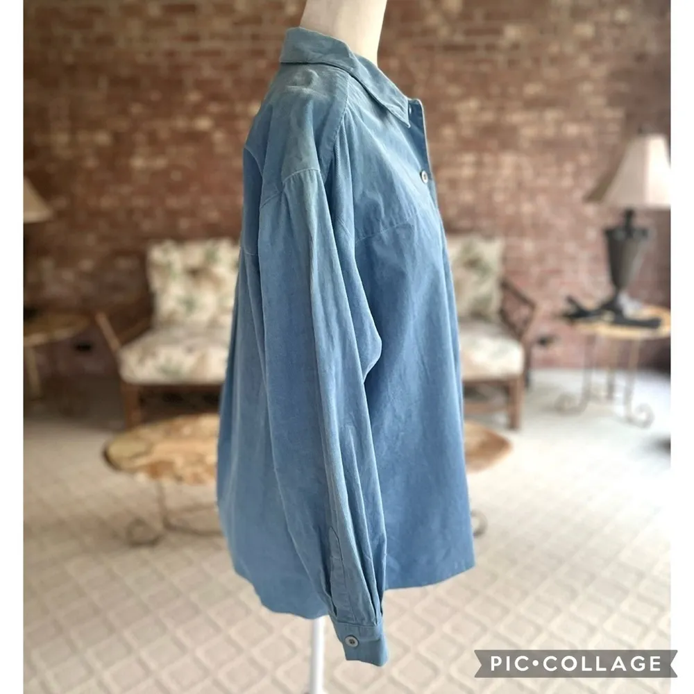 Worth Top Blue Corduroy Women’s Button Up Shirt 14 Work Job Casual - Image 9