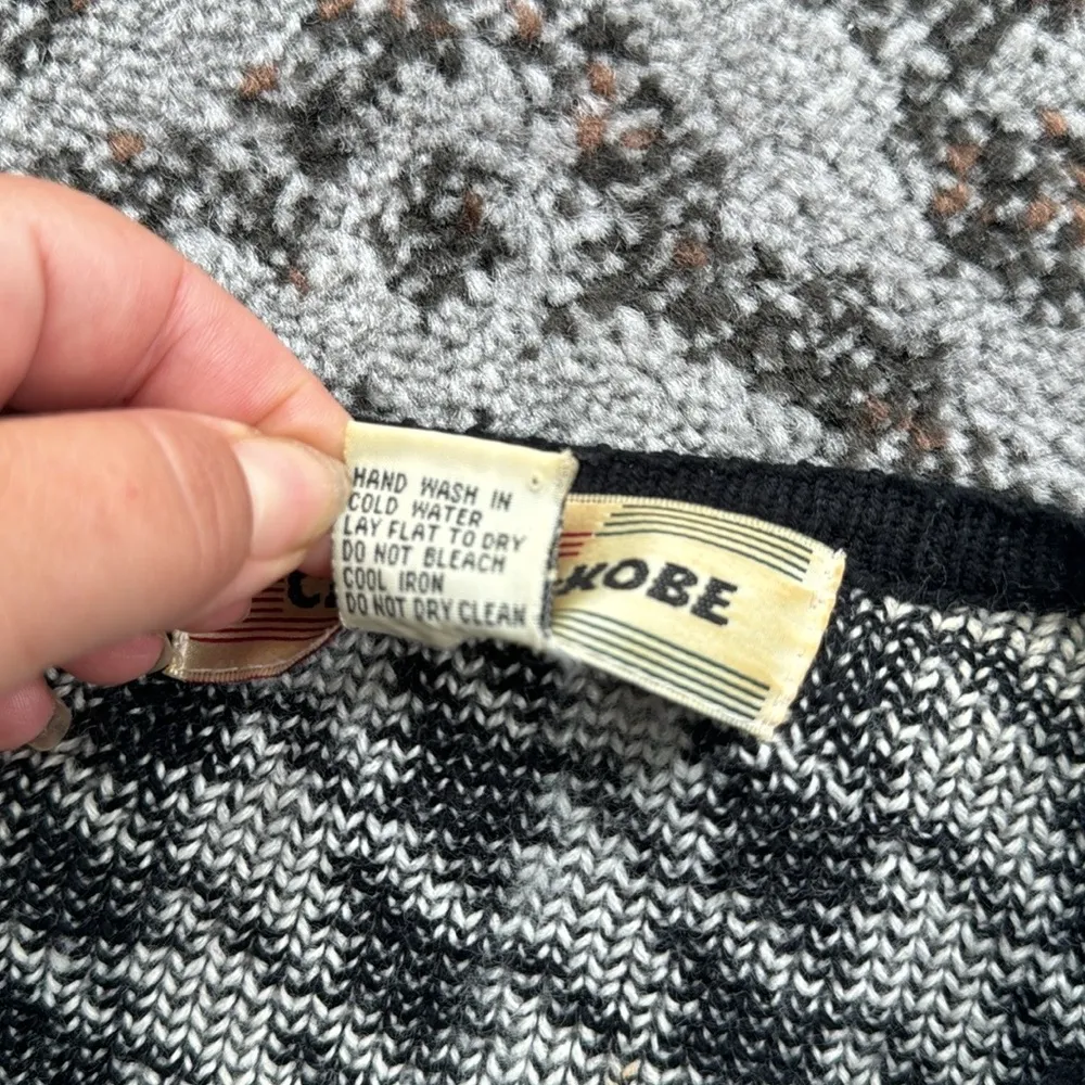 Vintage Crystal Kobe Houndstooth Button Down Cardigan XL Black - Image 4