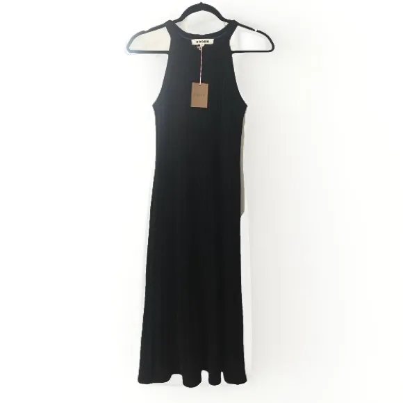 BODEN NWT Sleeveless Knitted Midi Dress 6 Black Rib Knit High Neck Quiet Luxury - Image 2