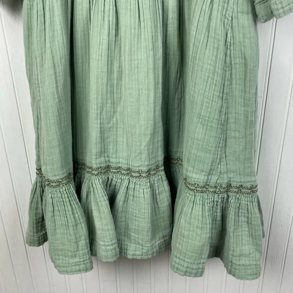 Free People Easy To Love Cotton Bubble Mini Dress Size Small Sage Green Bohemian - Image 6