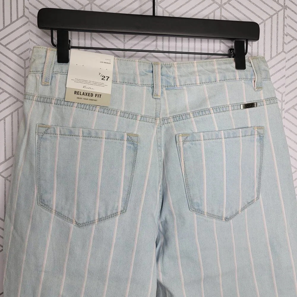Kancan High Rise Stripe Mom Jeans Blue Size 27 - Image 7