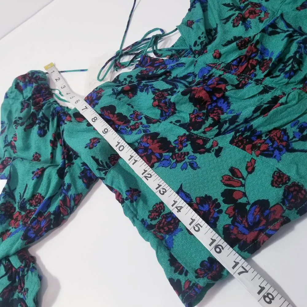 Free People Green Combo Floral Printed Hilary Crop Top Long Sleeves Blouse - Image 6