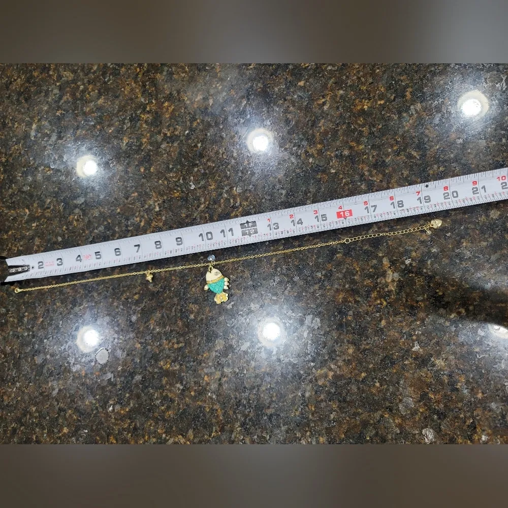 Vintage Betsey Johnson Sea Excursion Fish Necklace Blue Lucite Rhinestone Gold - Image 9