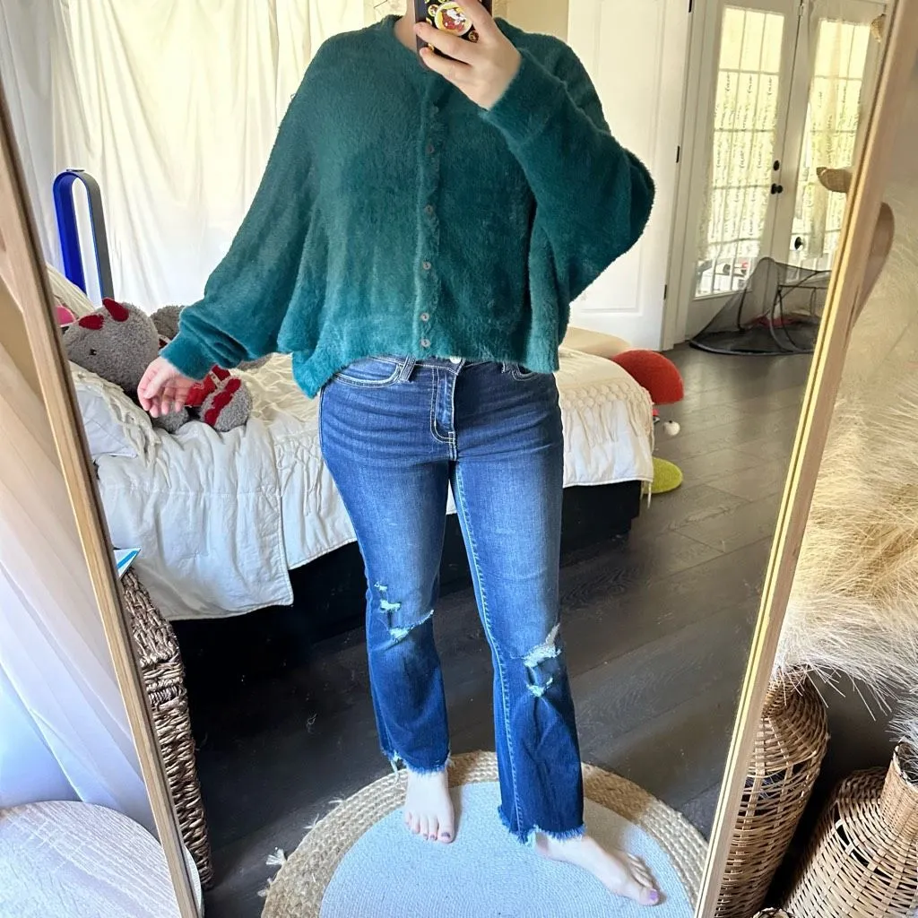 Free People Women’s Medium Green Wyatt Sweater Fuzzy NWOT - Image 2