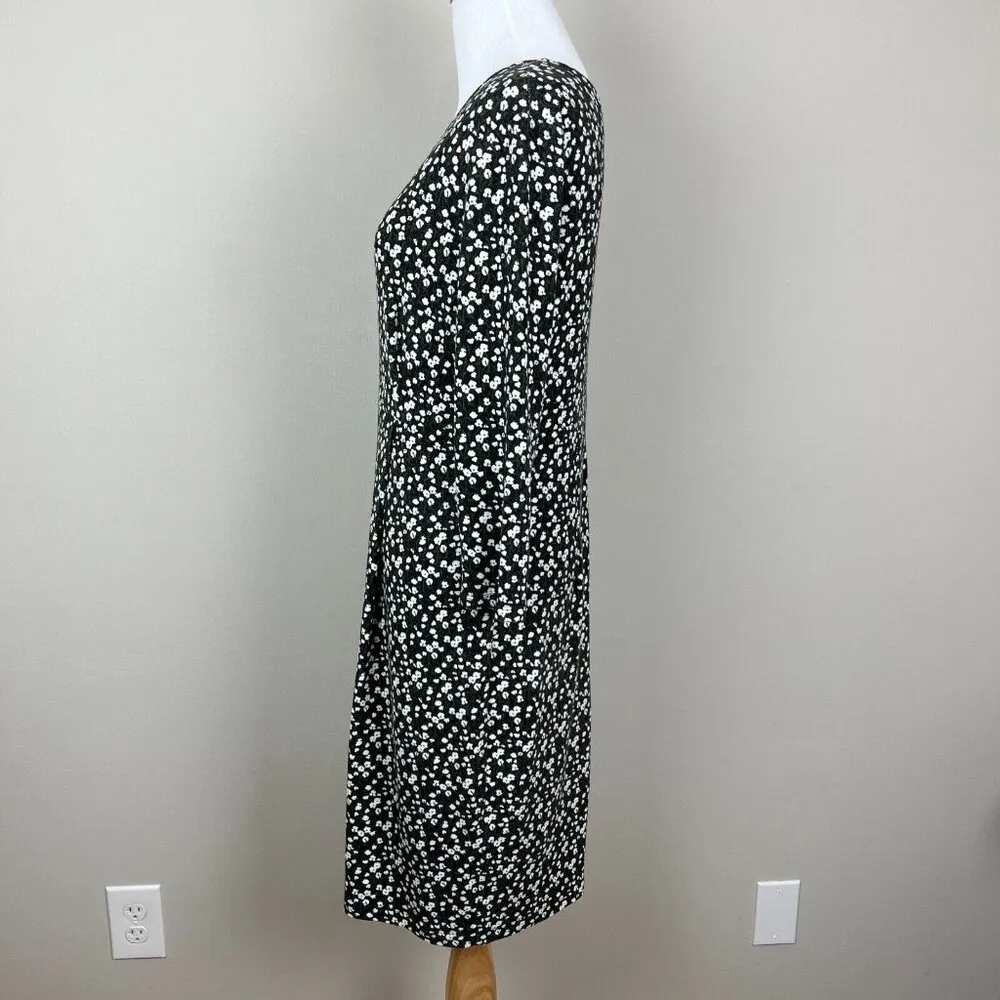Max Mara Weekend Dress Womens Medium Black Green Floral Sheath Stretch Knit Knee - Image 8