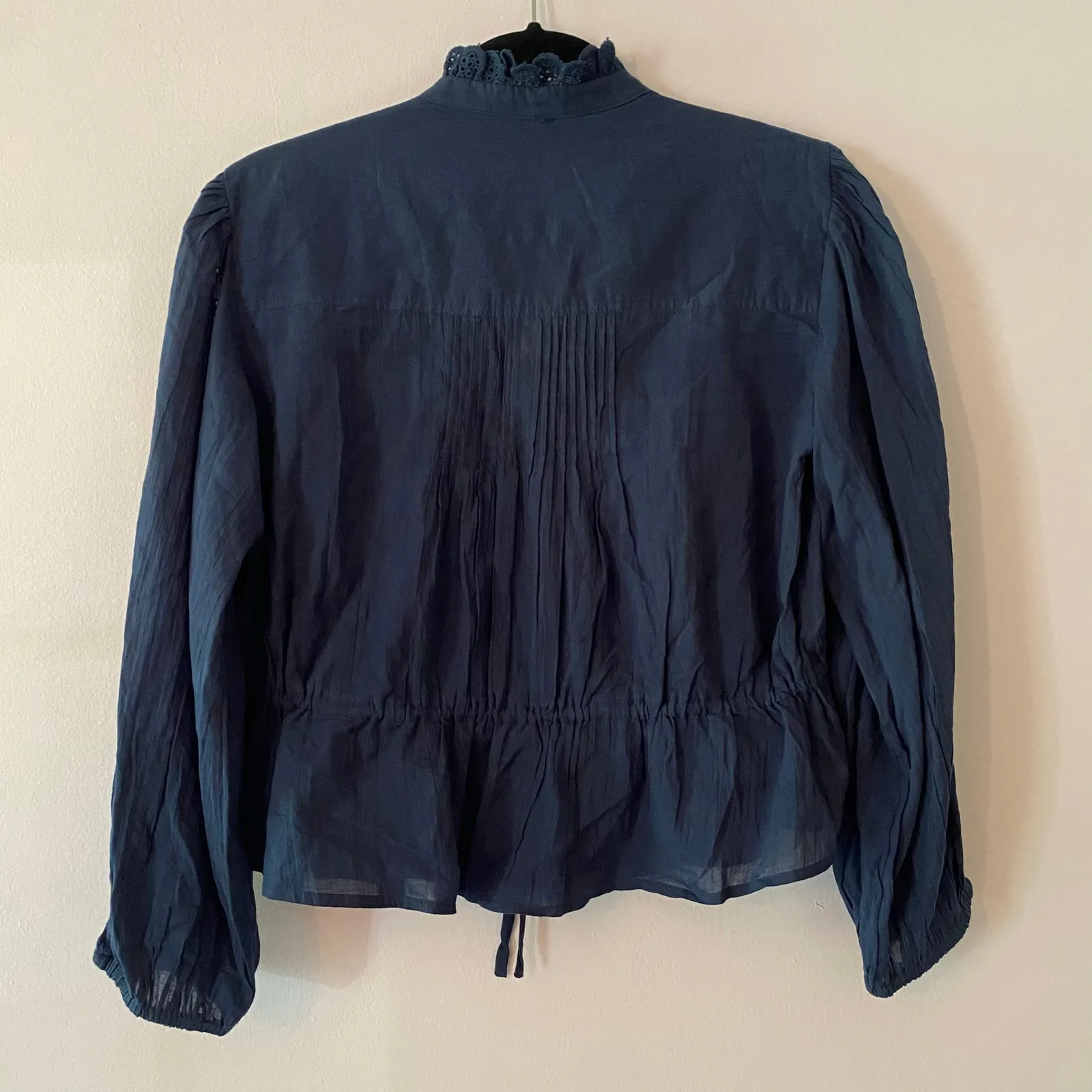 NWT Free People Best of Me Navy Blue Eyelet Blouse Boho Cotton Women's size XS - Image 7