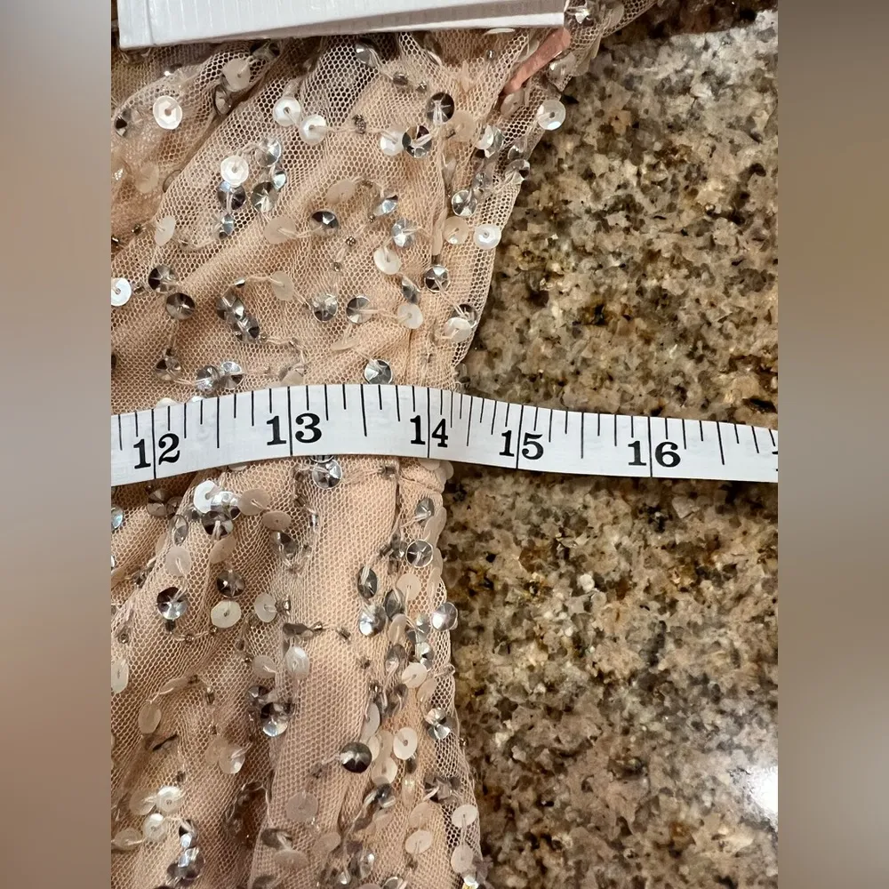 Mac Duggal Short Wedding Guest Dress 10790 , NWT Size 8 Sequin Nude color - Image 8