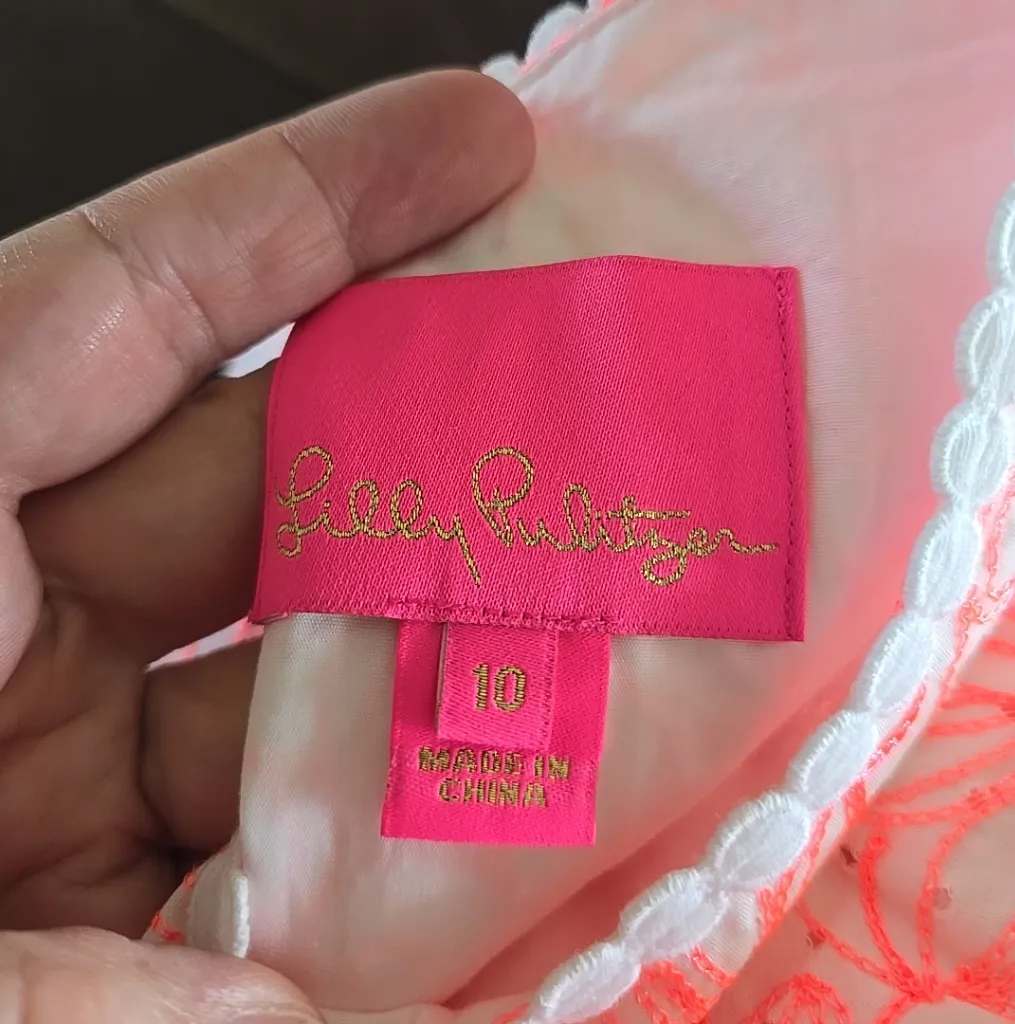 Lilly Pulitzer Ellen Neon Cantaloupe Embroidered Laser Cut Dot Flounce Dress 10 - Image 8